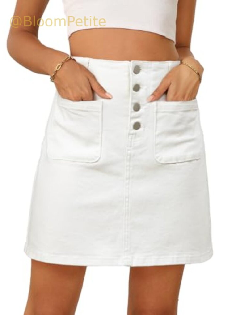 High Waist A-Line Denim Mini Skirt Button-Down Pockets